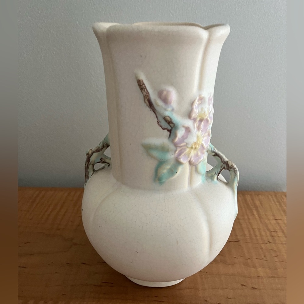 Vintage Weller Pottery Rudlor Wild Rose (Dogwood) double handle Vase 1930’s